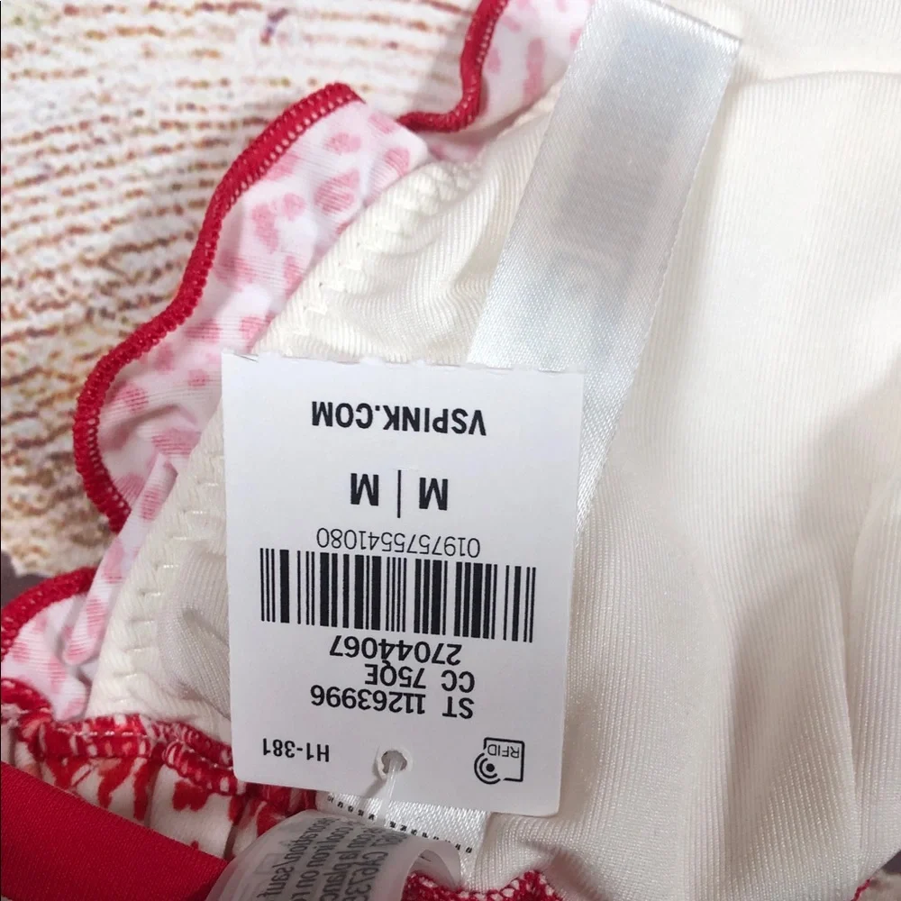 NWT Frankie's Bikinis x PINK Red and White Leopard Print Triangle Bikini Top